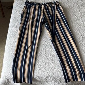Stylish Women's Striped Chinos in Navy and Tan